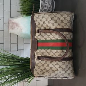Gucci Vintage Web Boston Bag GG Coated Canvas Large VINTAGE TRAVEL COLLECTION